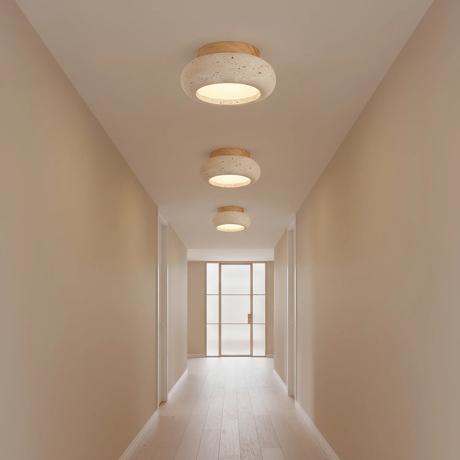 Ceiling Light Travertine Stone Wooden Base Modern Interior | Cairns