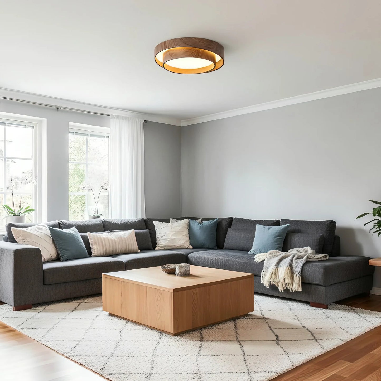 Ceiling Light Walnut Finish in Modern Style | Vaakori