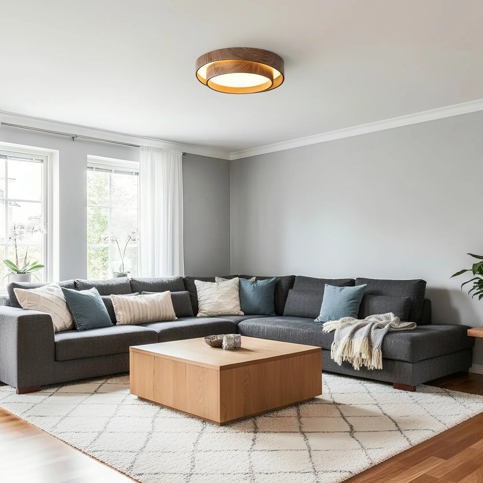 Ceiling Light Walnut Finish in Modern Style | Vaakori