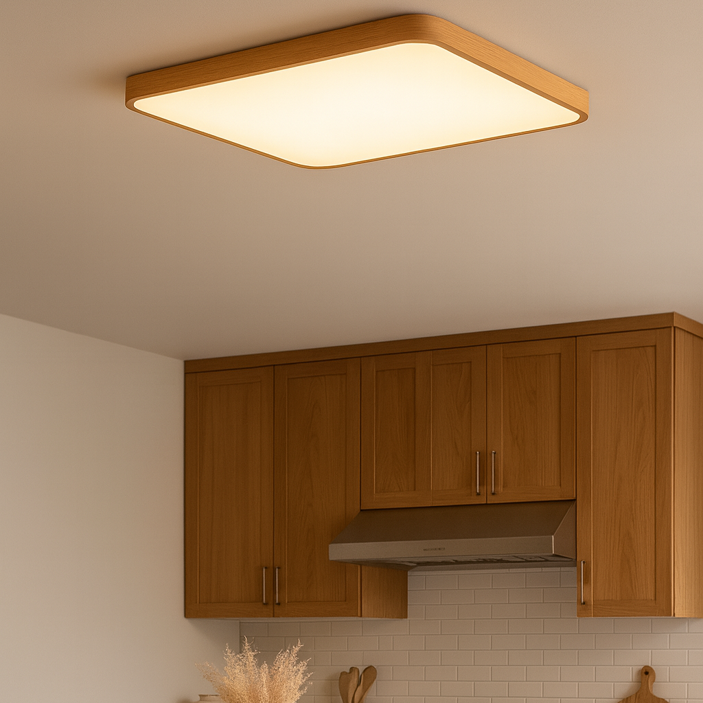 Ceiling Light Wood Frame Modern Look | Rivelo