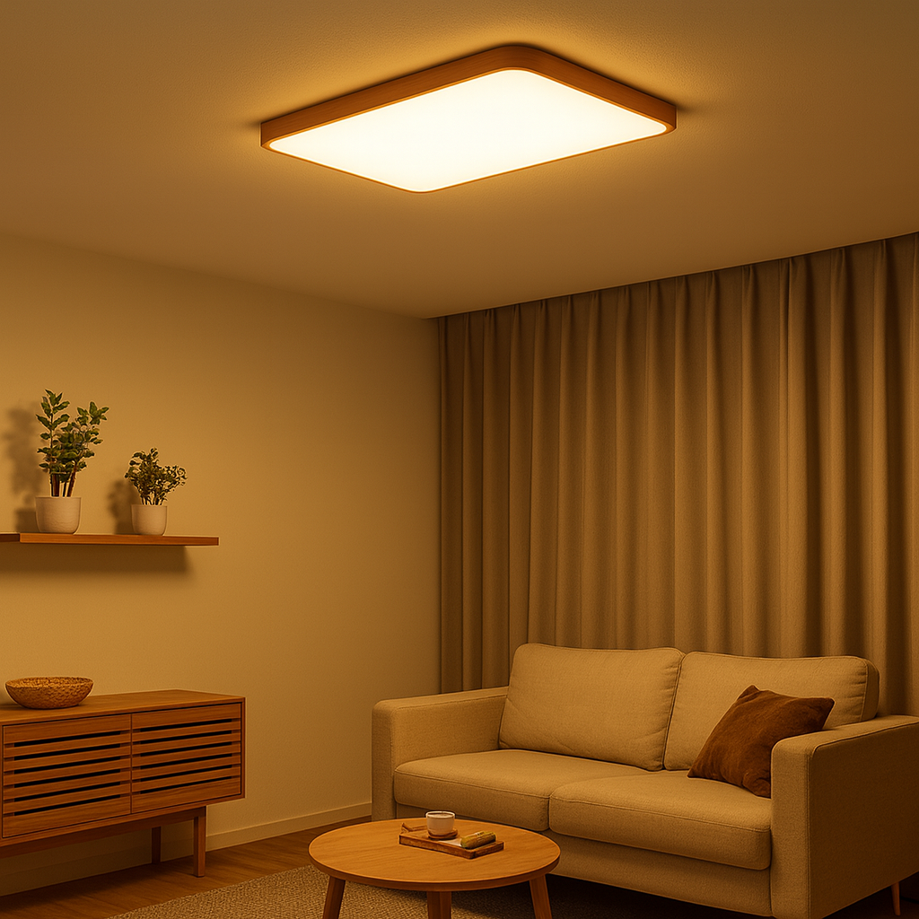Ceiling Light Wood Frame Modern Look | Rivelo