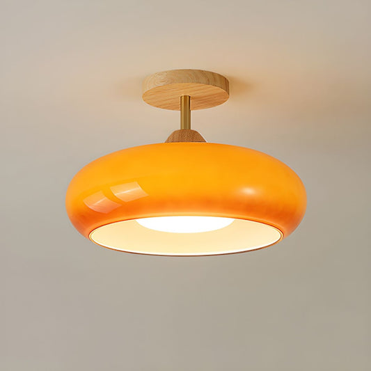 Ceiling Light Wood Glass Drum Vintage Style | Alvora