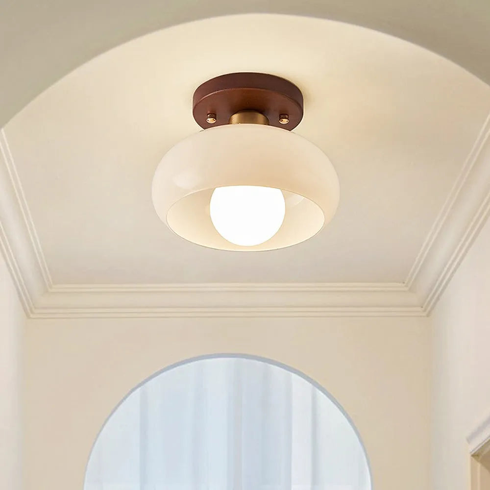 Ceiling Light Wood Glass in Vintage Style | Feranti
