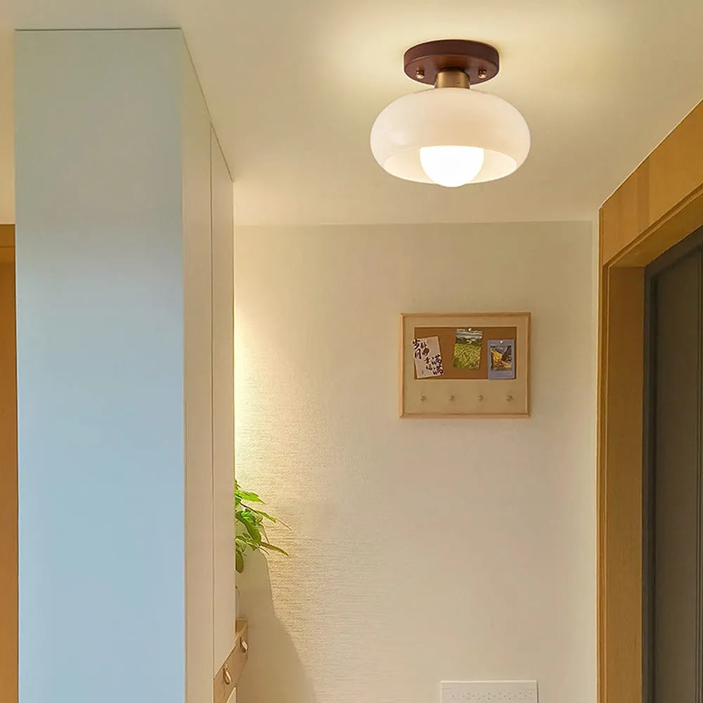 Ceiling Light Wood Glass in Vintage Style | Feranti