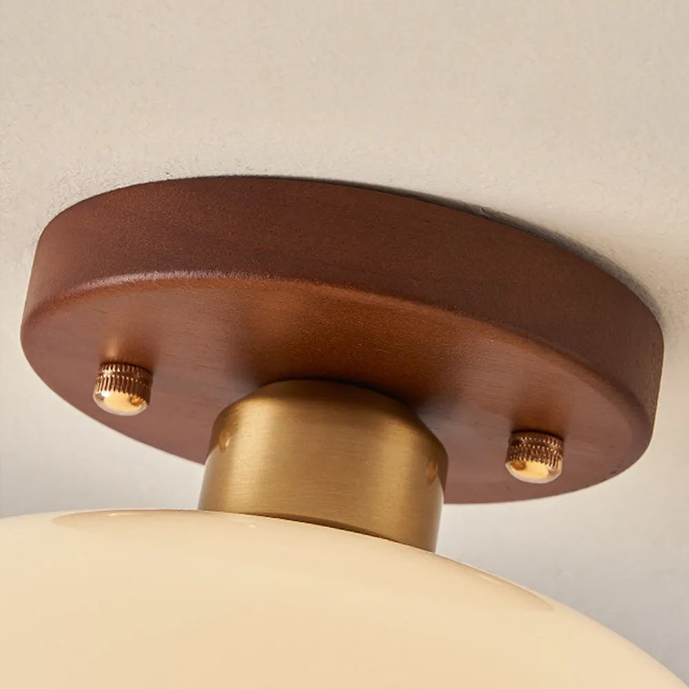 Ceiling Light Wood Glass in Vintage Style | Feranti