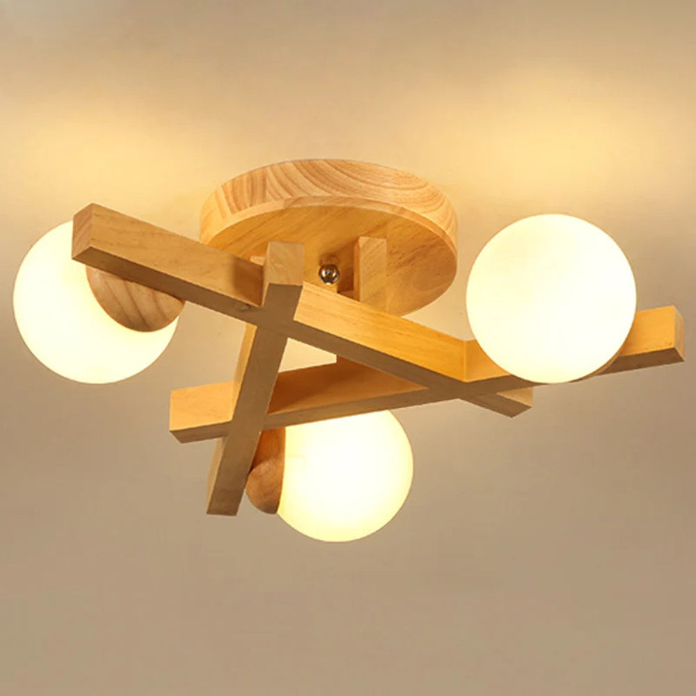 Ceiling Light Wooden Crossed Lines Modern Interior Lighting | Wolira