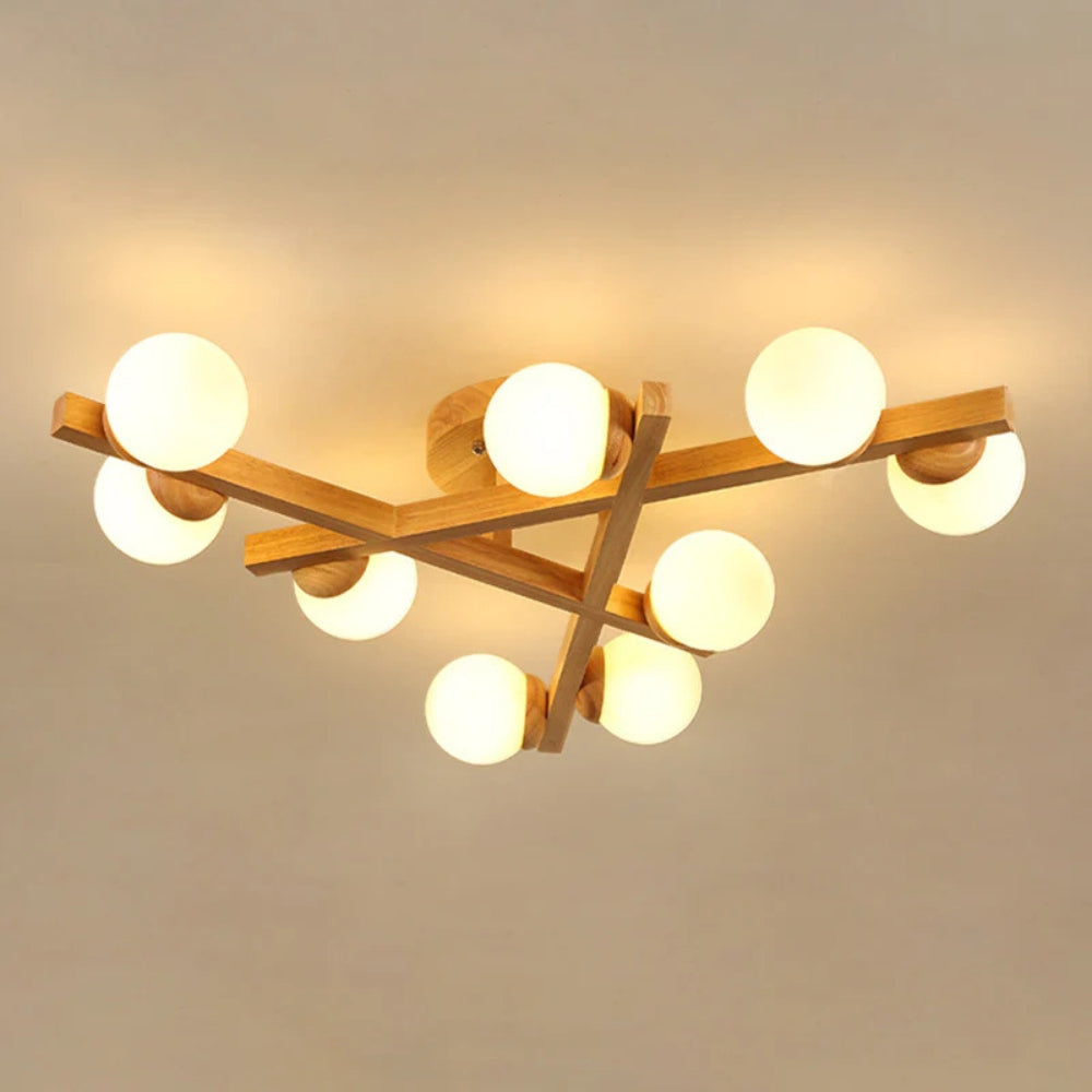 Ceiling Light Wooden Crossed Lines Modern Interior Lighting | Wolira