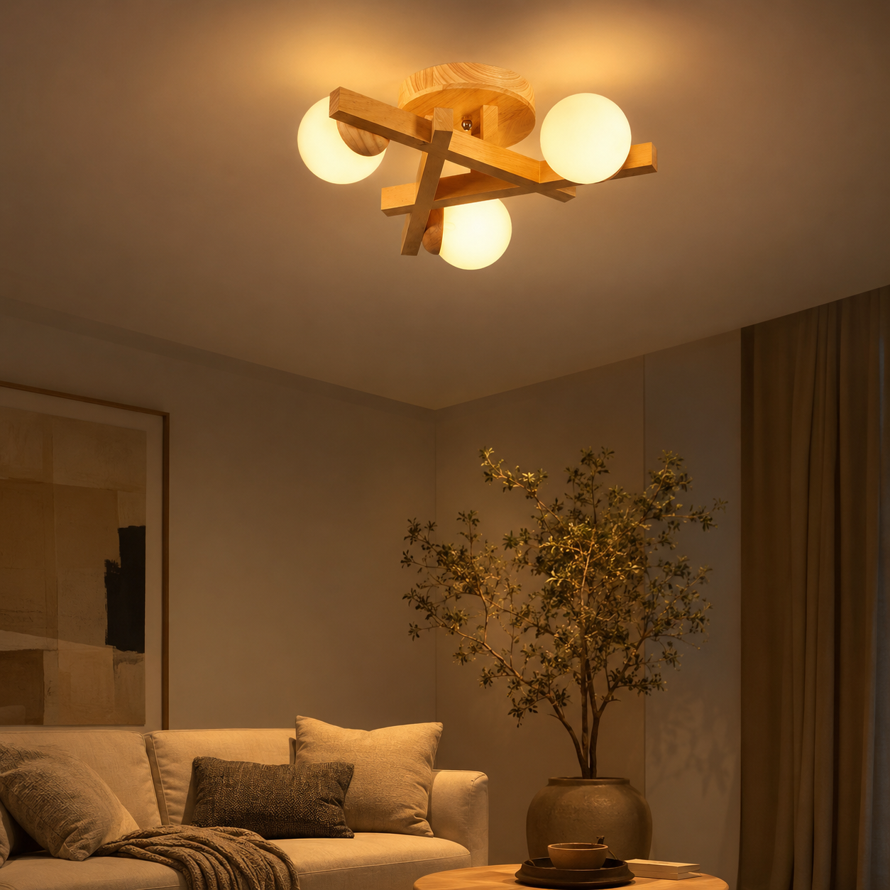 Ceiling Light Wooden Crossed Lines Modern Interior Lighting | Wolira