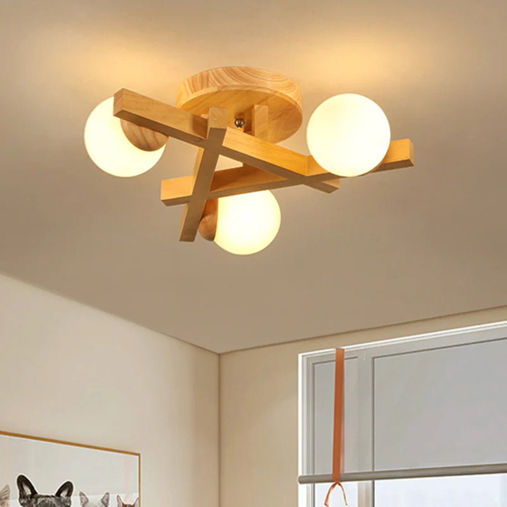 Ceiling Light Wooden Crossed Lines Modern Interior Lighting | Wolira