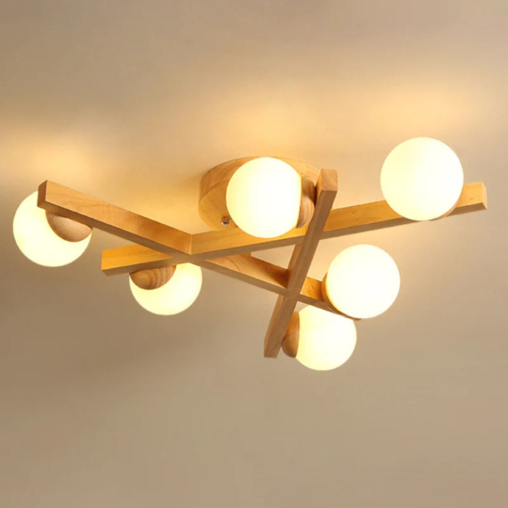 Ceiling Light Wooden Crossed Lines Modern Interior Lighting | Wolira