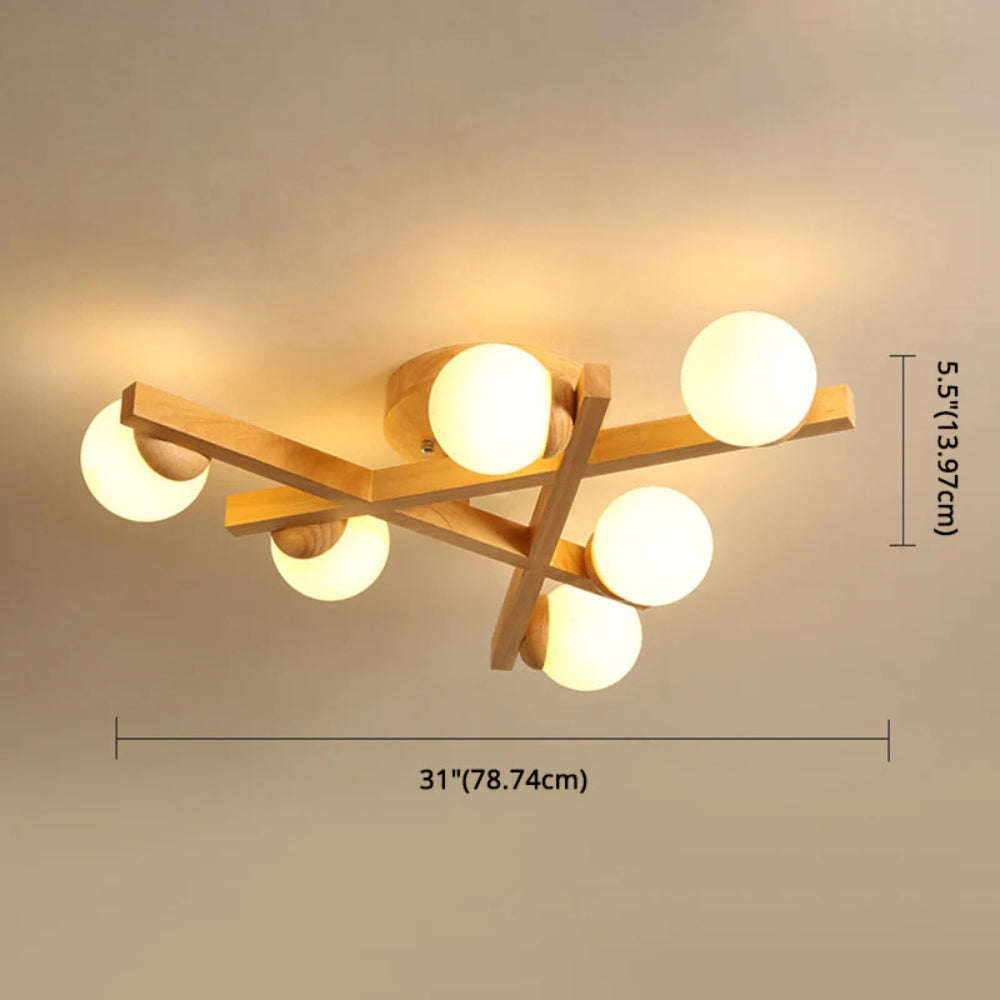 Ceiling Light Wooden Crossed Lines Modern Interior Lighting | Wolira