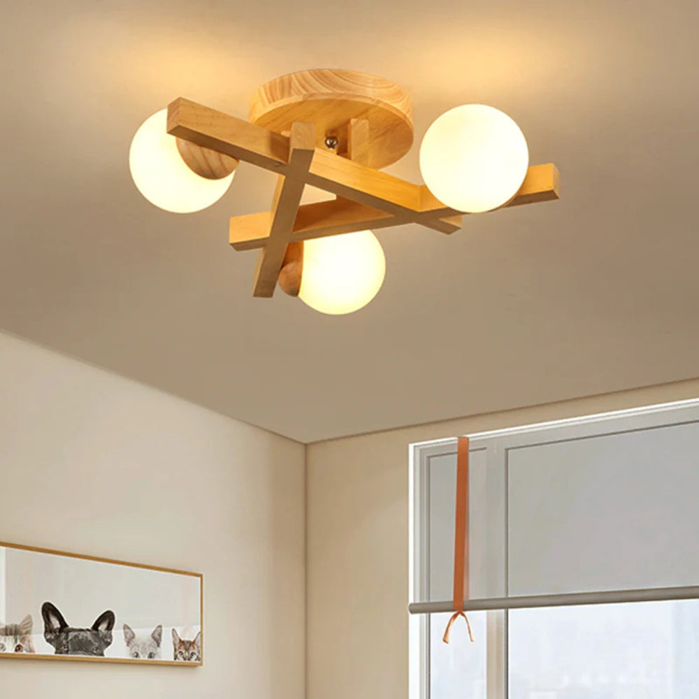 Ceiling Light Wooden Crossed Lines Modern Interior Lighting | Wolira