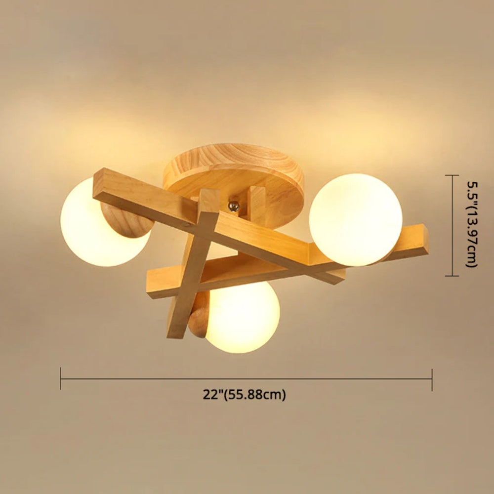 Ceiling Light Wooden Crossed Lines Modern Interior Lighting | Wolira