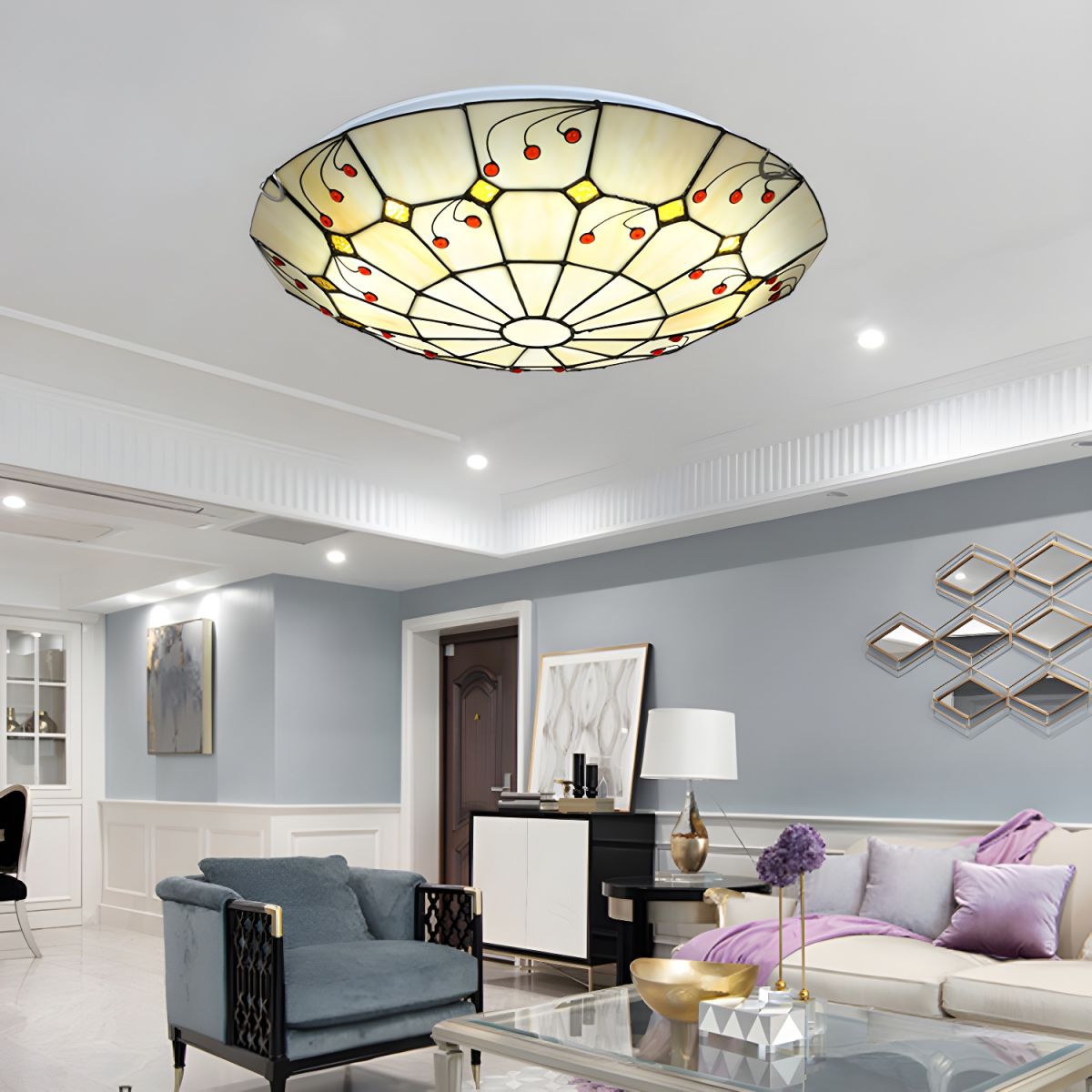 Ceiling Light with Stained Glass Tiffany Style | Beloria