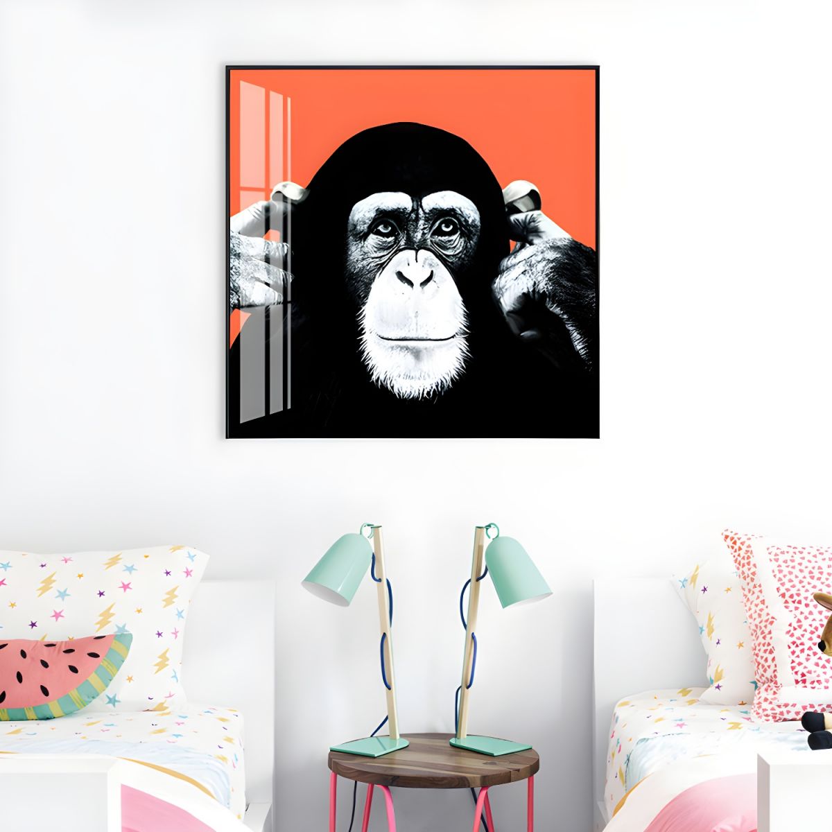 Colourful Chimpanzee Canvas Wall Art Kids Room Decor | Kidvara