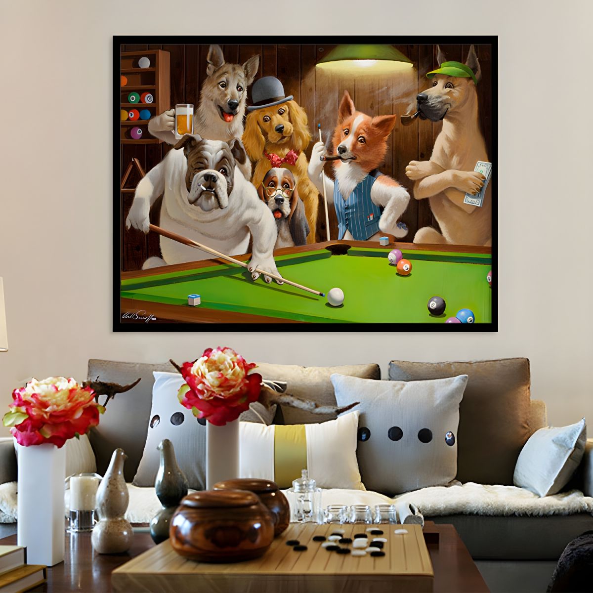 Dogs Playing Billiards Canvas Print Modern Art | Waltan