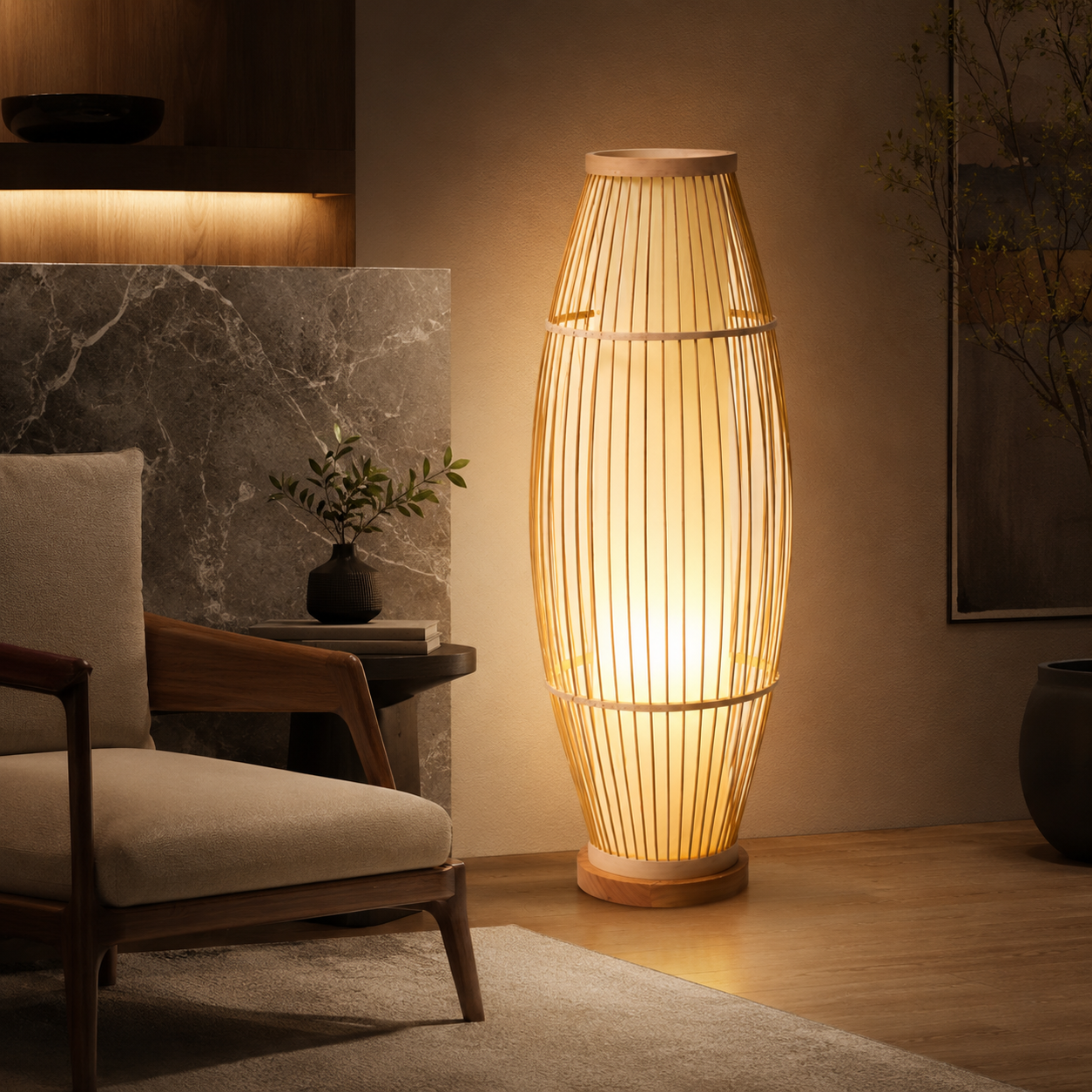 Floor Lamp Bamboo Shade for Ambient Lighting | Revello