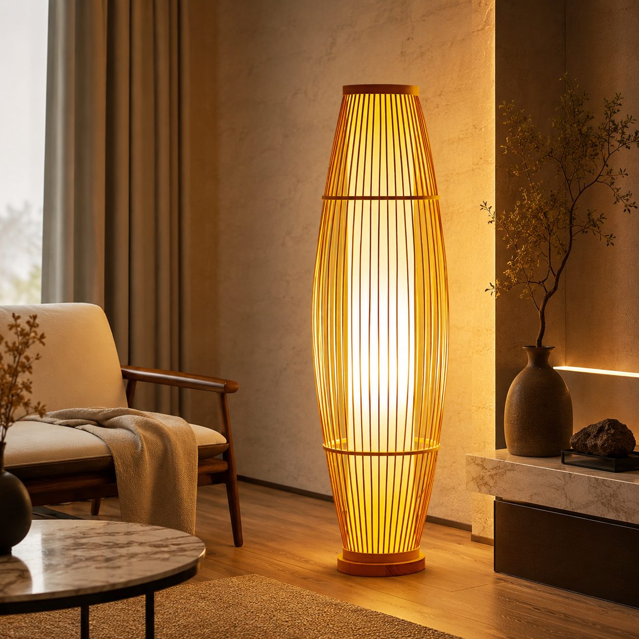 Floor Lamp Bamboo Shade for Ambient Lighting | Revello