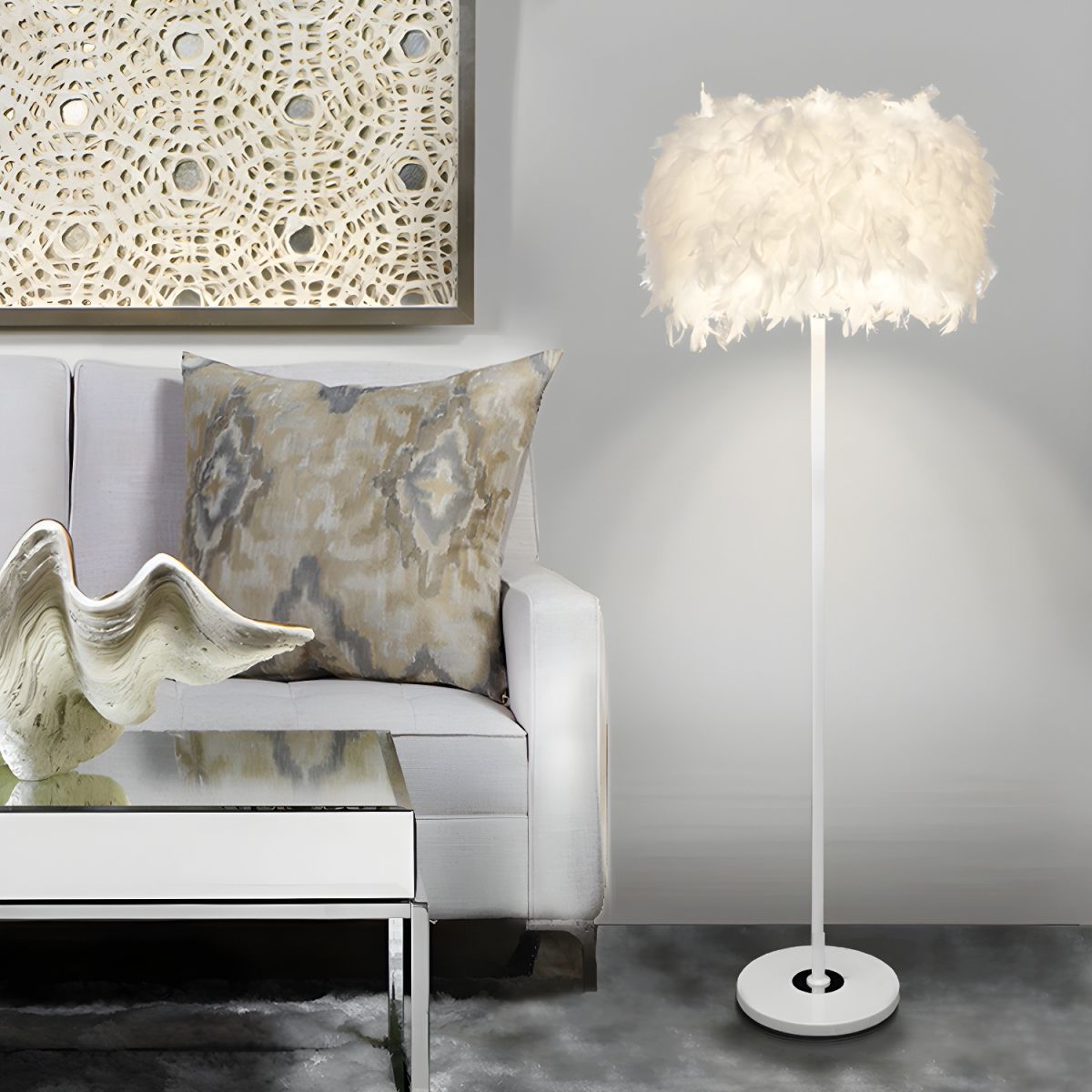 Floor Lamp Fabric Drum Shade Modern Interior Lighting | Plaviro