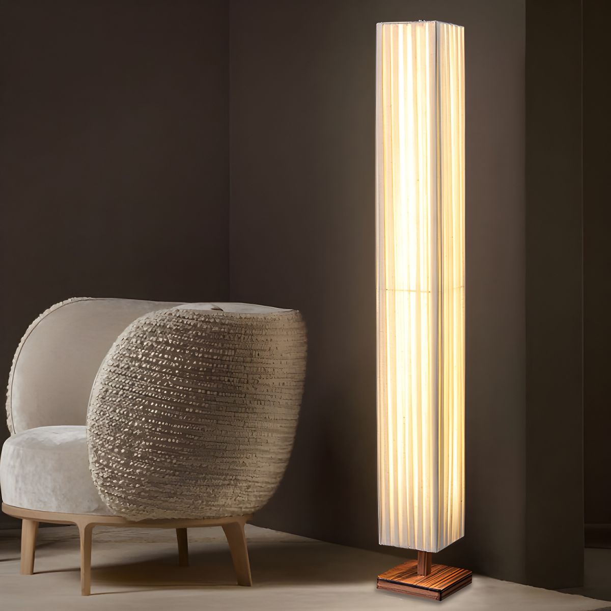 Floor Lamp LED Wood Column with Fabric Shade Modern | Lapora