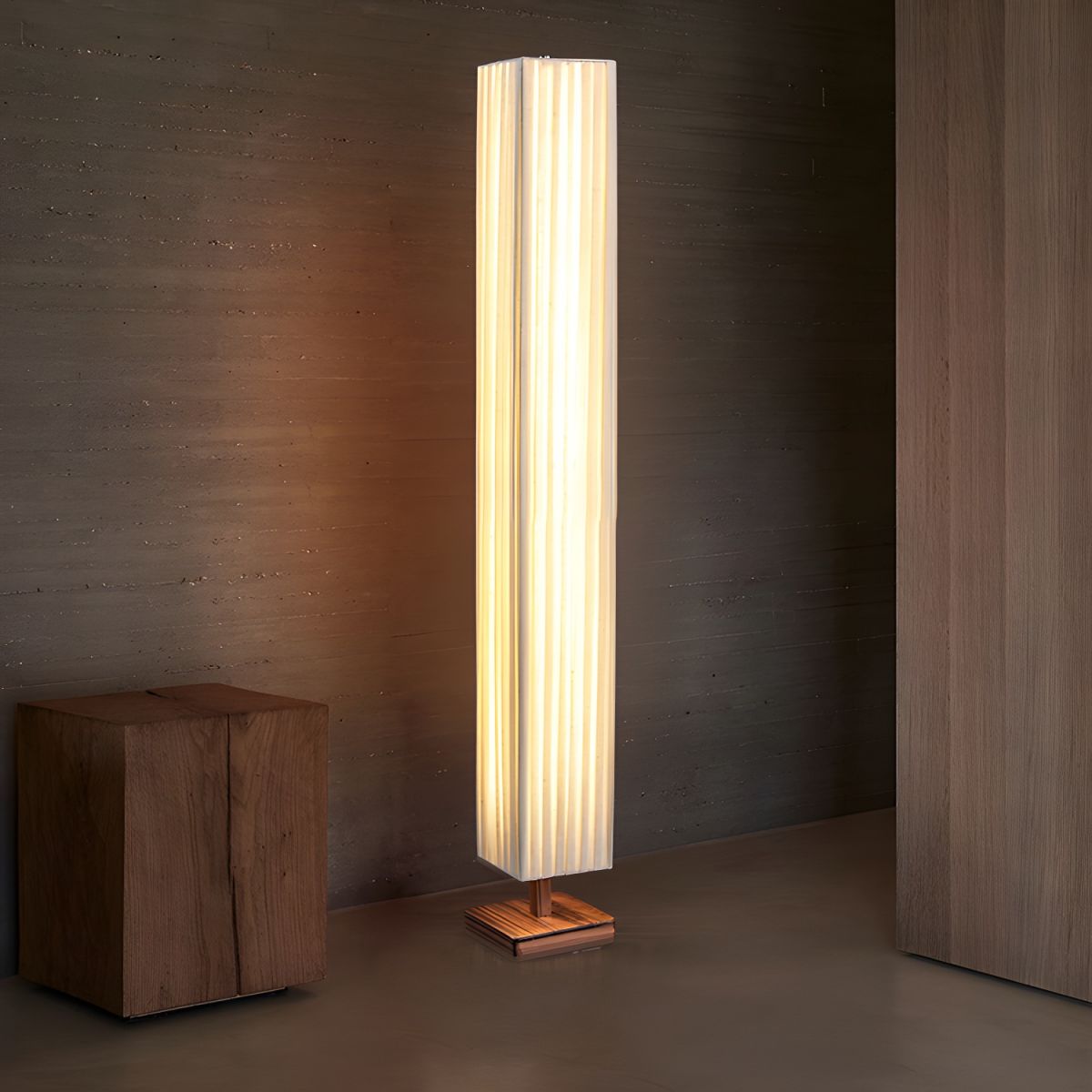 Floor Lamp LED Wood Column with Fabric Shade Modern | Lapora