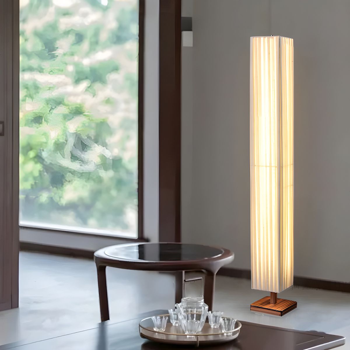 Floor Lamp LED Wood Column with Fabric Shade Modern | Lapora