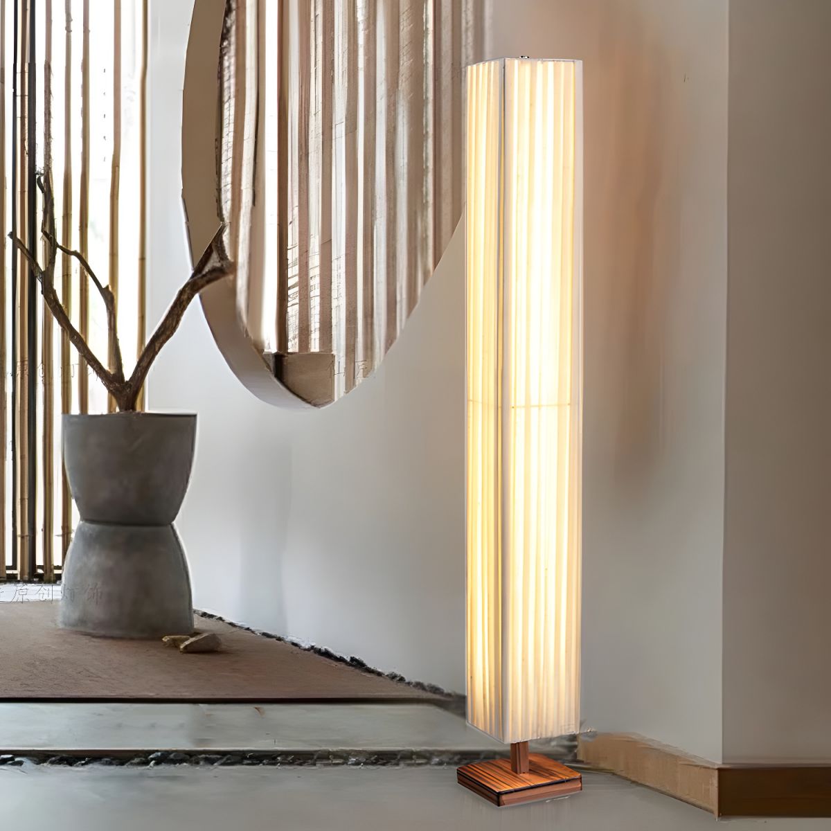 Floor Lamp LED Wood Column with Fabric Shade Modern | Lapora