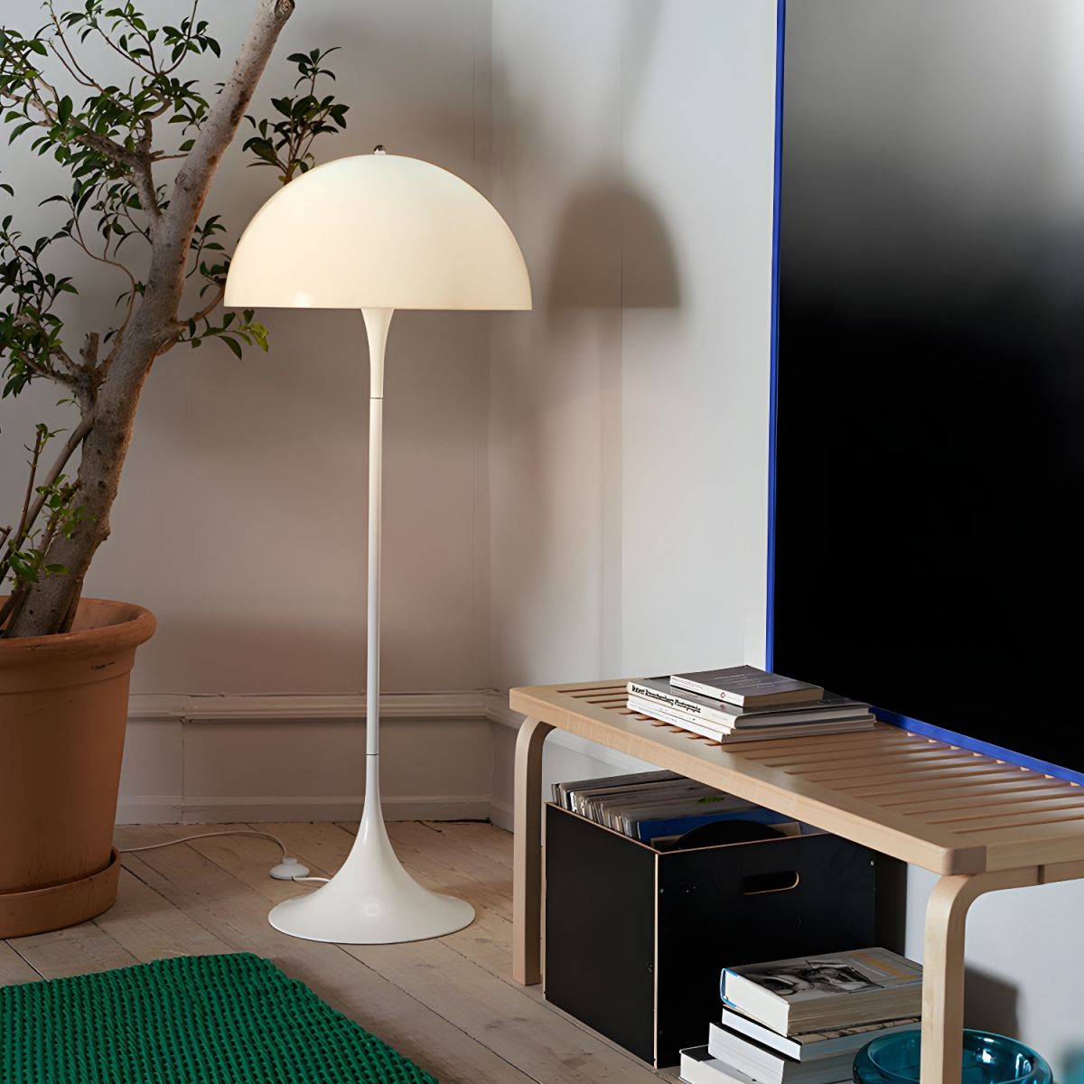 Floor Lamp Metal with White Dome Shade Modern Interior | Narvila