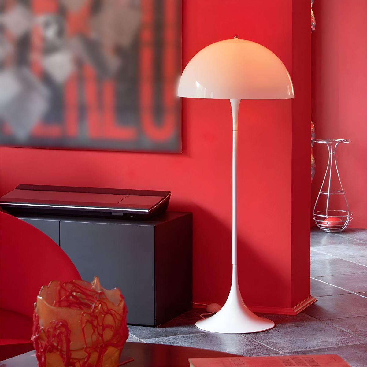 Floor Lamp Metal with White Dome Shade Modern Interior | Narvila