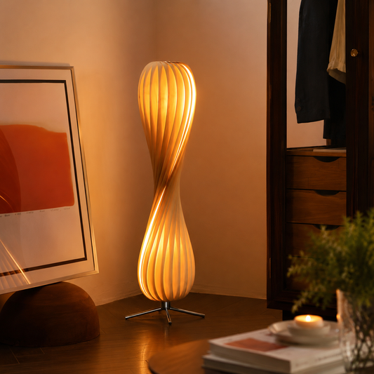 Floor Lamp Metal with Wood Shade Modern Linear Design | Narvado