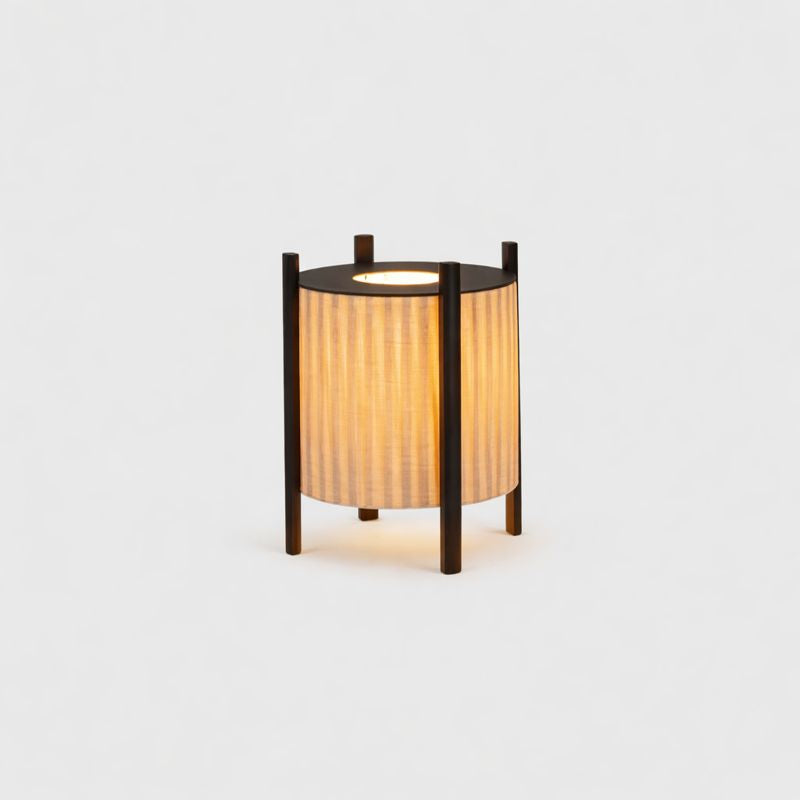 Floor Lamp Wood Grid with Fabric Shade Wabi Sabi Style | Ramiko