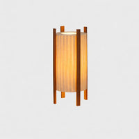 Floor Lamp Wood Grid with Fabric Shade Wabi Sabi Style | Ramiko