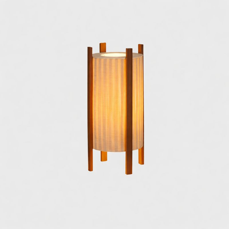 Floor Lamp Wood Grid with Fabric Shade Wabi Sabi Style | Ramiko