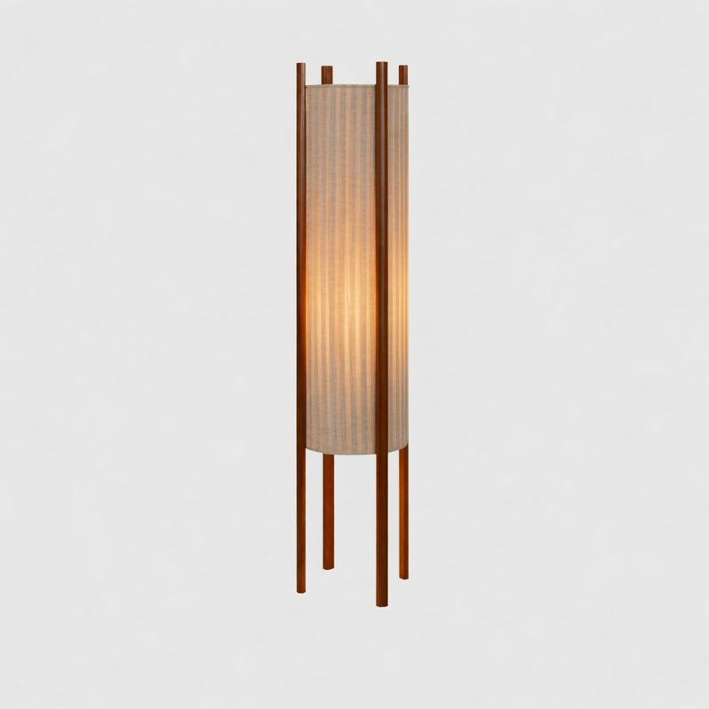 Floor Lamp Wood Grid with Fabric Shade Wabi Sabi Style | Ramiko
