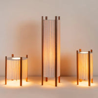 Floor Lamp Wood Grid with Fabric Shade Wabi Sabi Style | Ramiko
