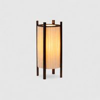Floor Lamp Wood Grid with Fabric Shade Wabi Sabi Style | Ramiko