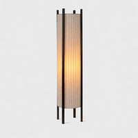 Floor Lamp Wood Grid with Fabric Shade Wabi Sabi Style | Ramiko