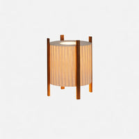 Floor Lamp Wood Grid with Fabric Shade Wabi Sabi Style | Ramiko