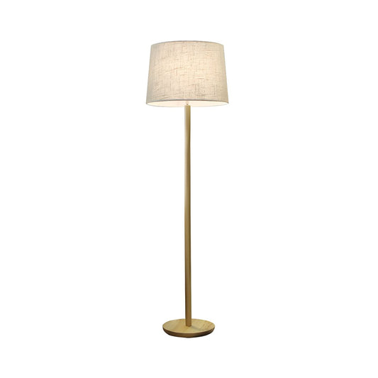 Floor Lamp Wooden Base Fabric Drum Shade Modern | Pradeno