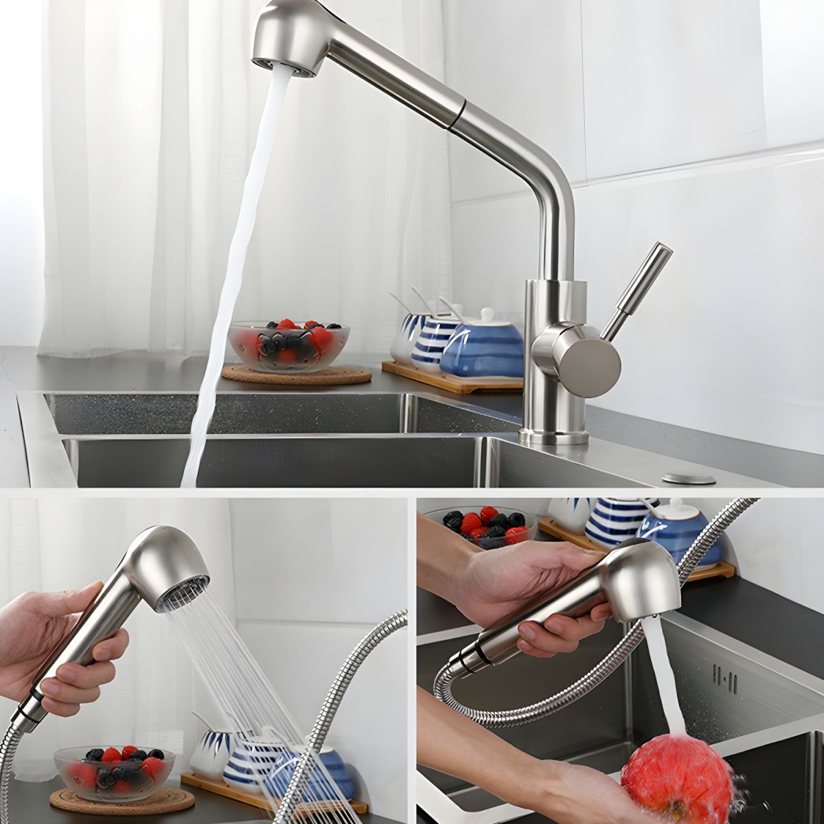 Kitchen Faucet Pull Spray High Arch Swivel Modern | Aquviro