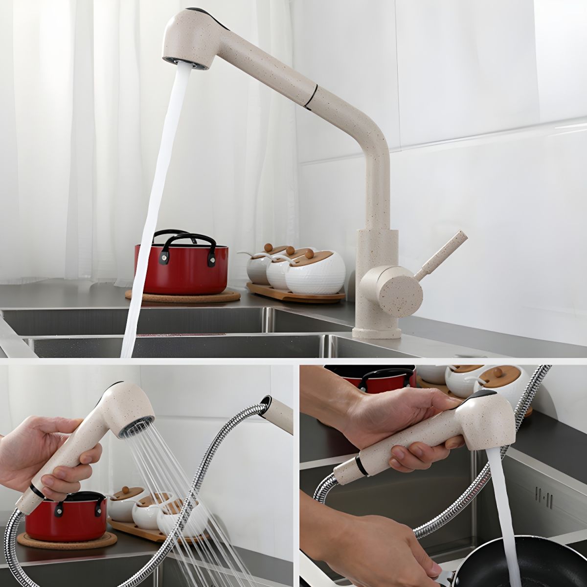 Kitchen Faucet Pull Spray High Arch Swivel Modern | Aquviro
