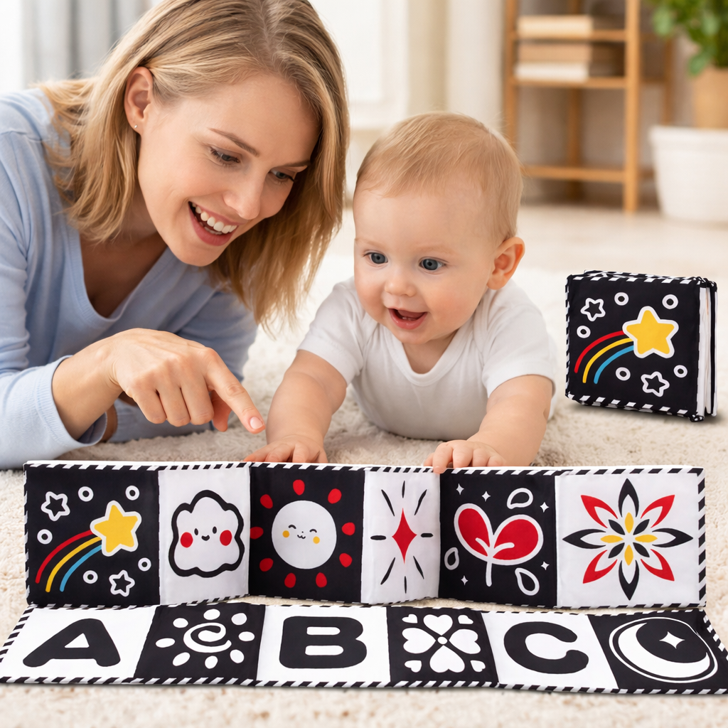 Montessori Toy High Contrast Baby Sensory Cloth Book | Luminiq