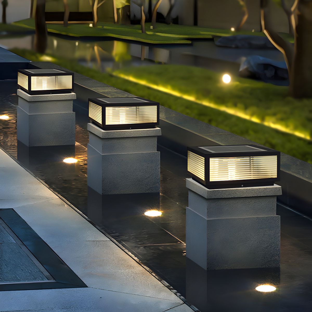 Outdoor Light Metal Pillar Nordic Square Solar LED | Zalvia
