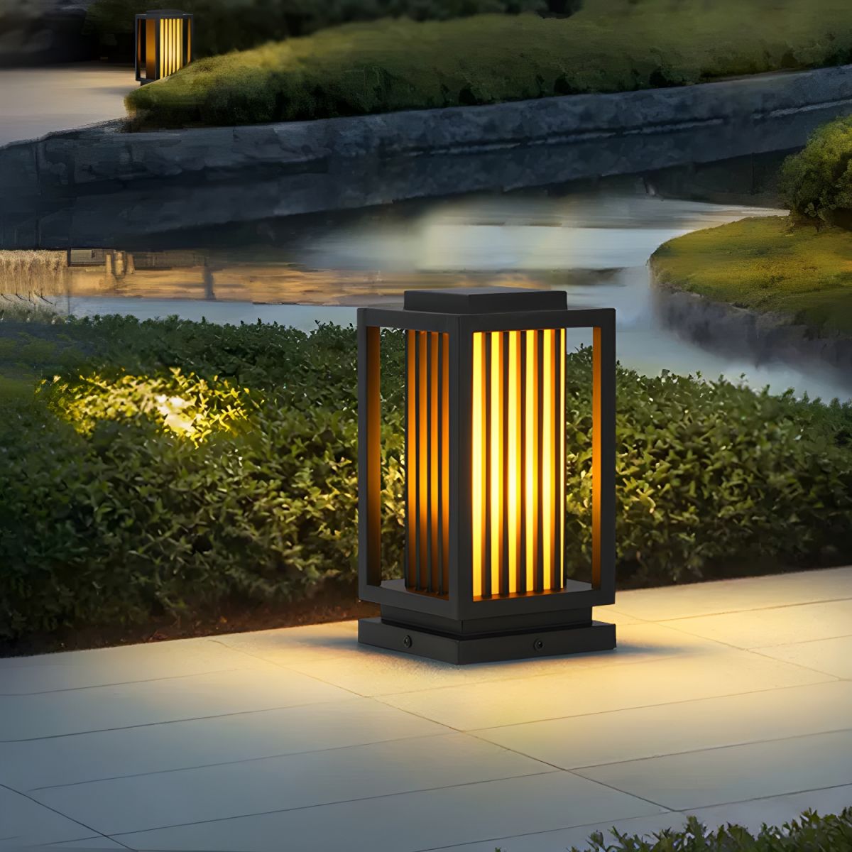 Outdoor Light Rectangle Pillar Lamp Black Modern | Mirova