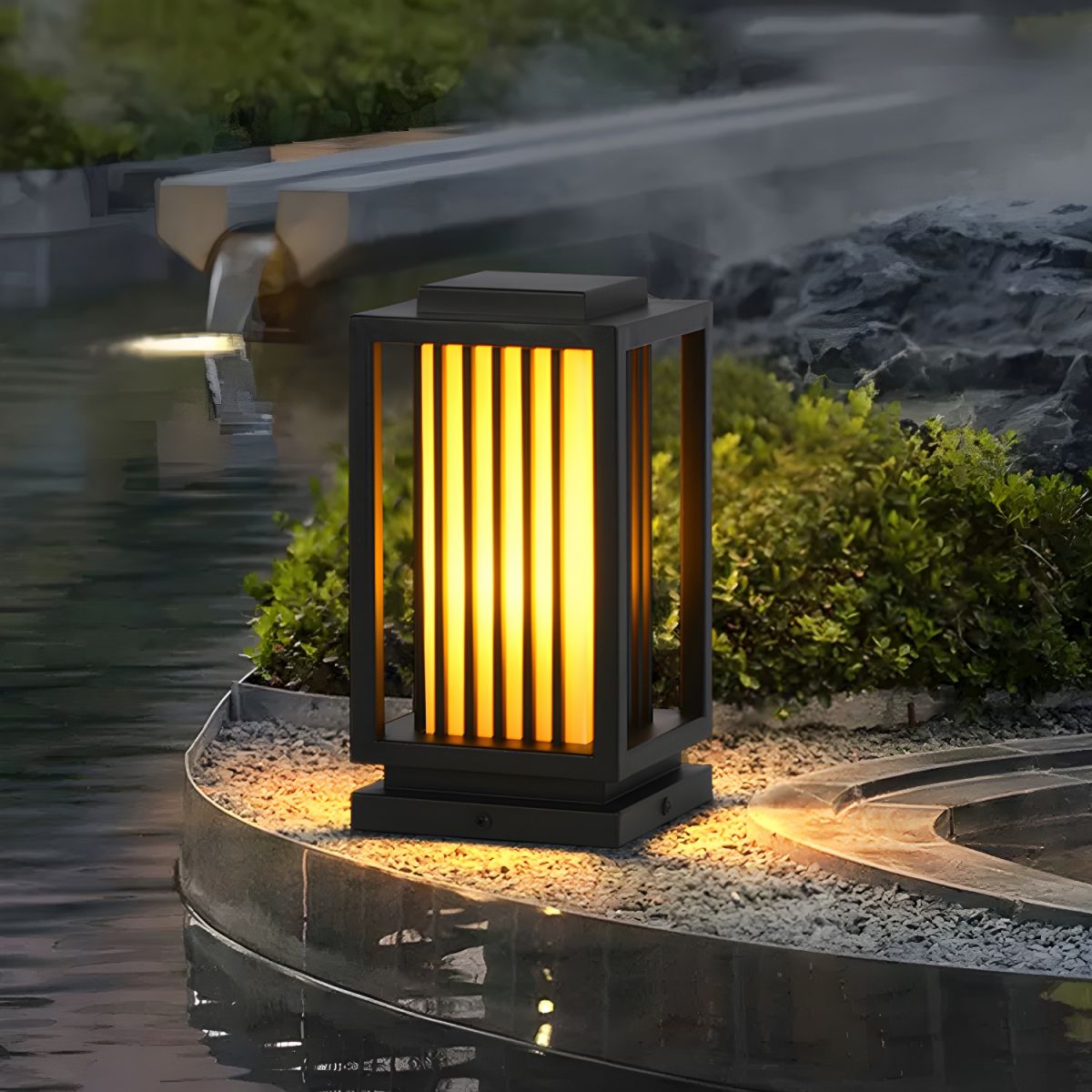 Outdoor Light Rectangle Pillar Lamp Black Modern | Mirova