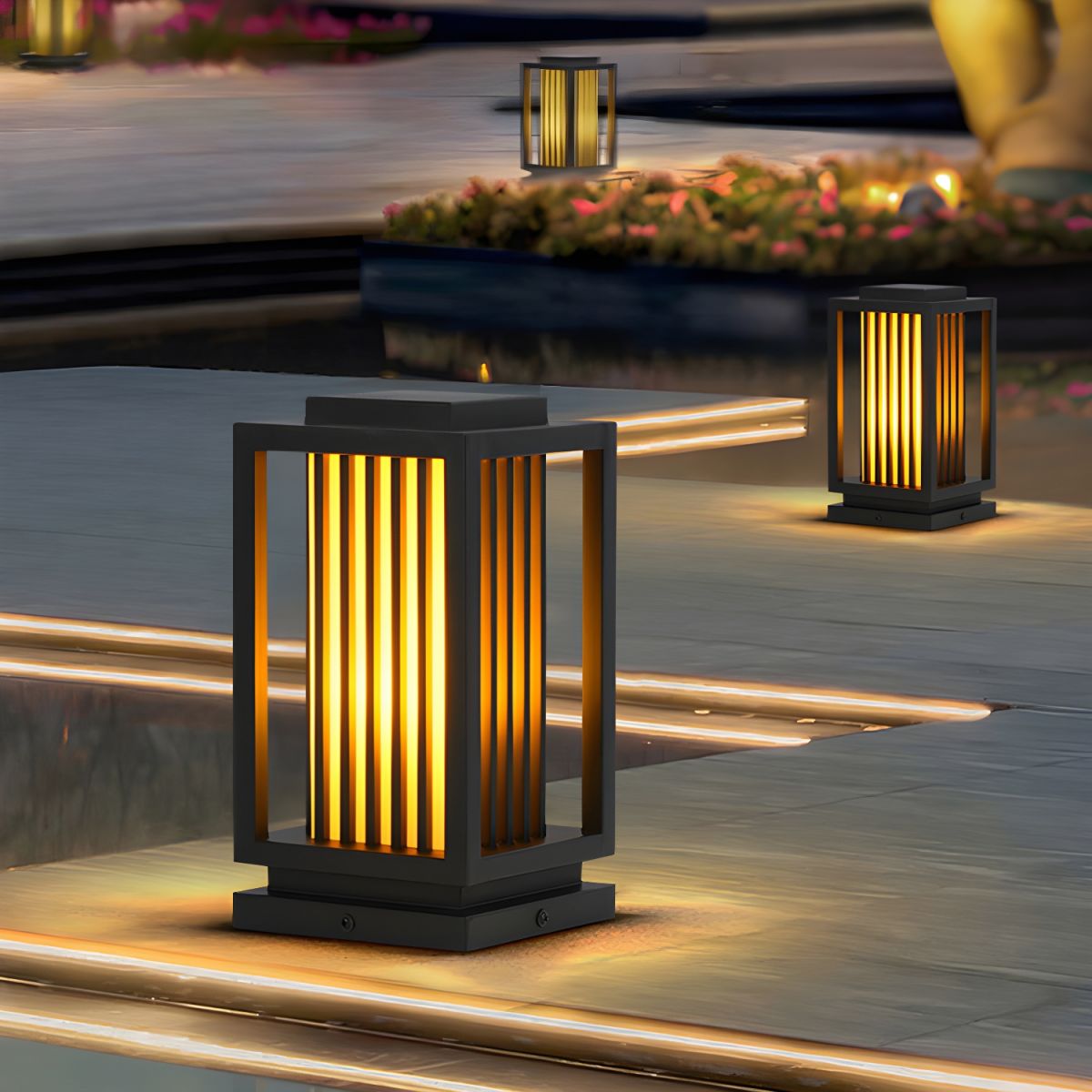 Outdoor Light Rectangle Pillar Lamp Black Modern | Mirova