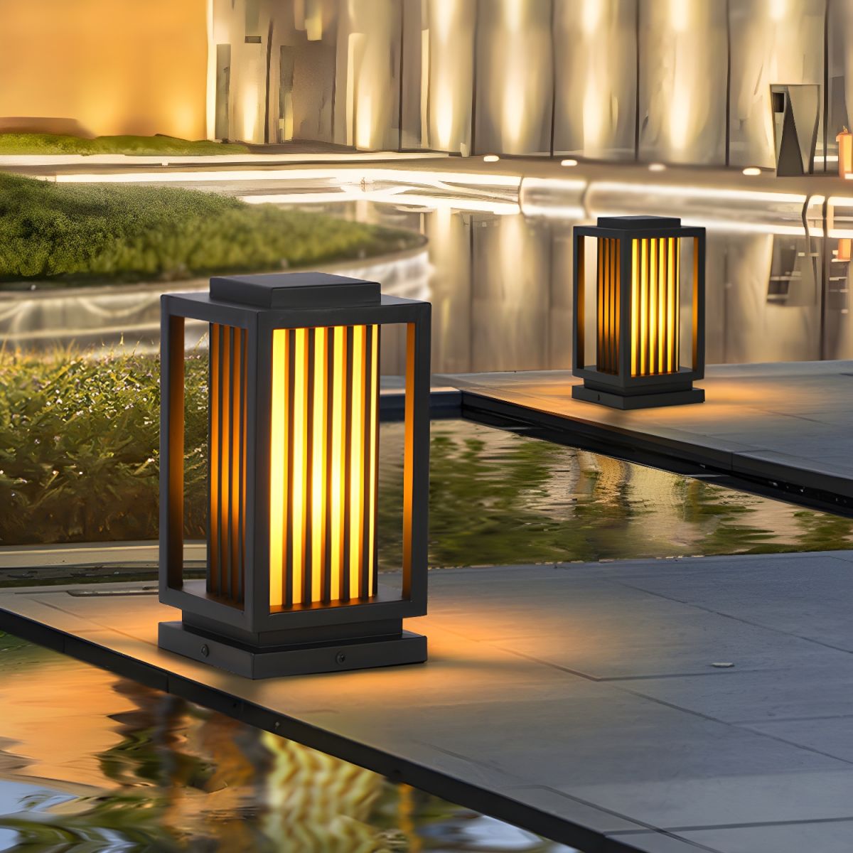 Outdoor Light Rectangle Pillar Lamp Black Modern | Mirova
