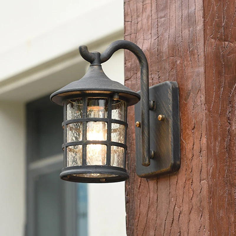 Outdoor Light Seeded Glass Lantern Rustic Wall Mount | Zeldon