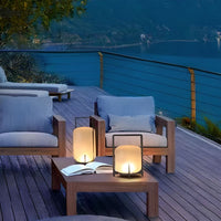 Outdoor Light Table Lamp Black Metal Round Warm LED | Tovira