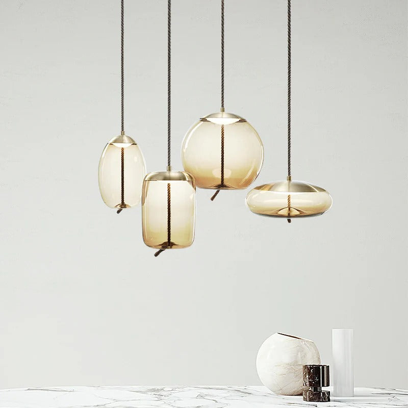 Pendant Light Amber Glass Contemporary Dining Room | Ambrio